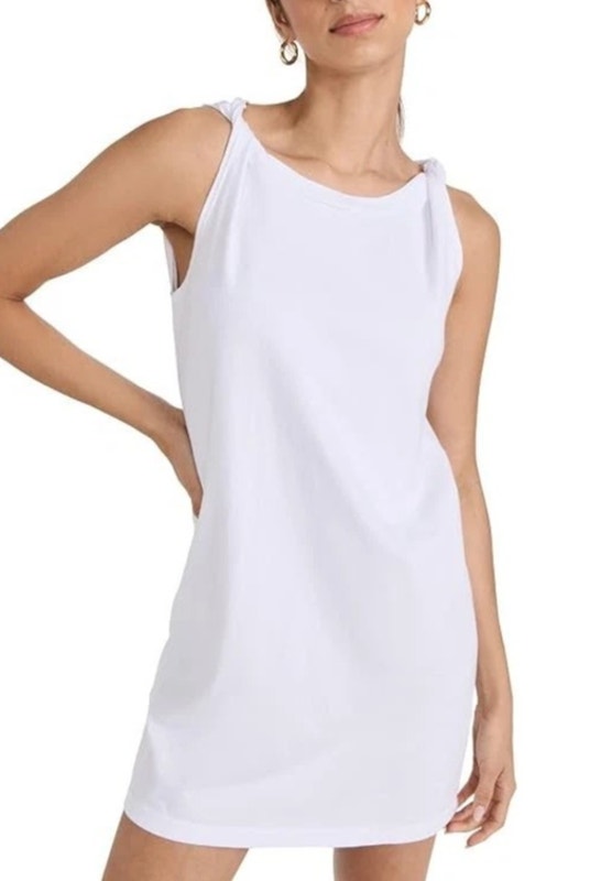 Monrow Twisted Shoulder T-Shirt Dress Size Large White Minimalist Casual Basic